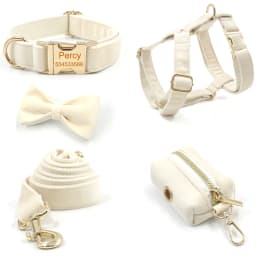 Personalized Dog Harness Collar Name Customized Velvet Collar Bow Leash for Small Medium Large Dogs Poop Bag Dispenser Pouch