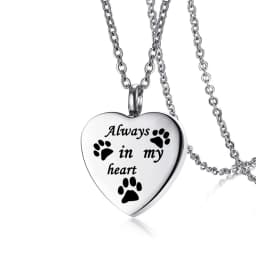 Cremation Jewelry for Ashes Always in My Heart Stainless Steel Heart Pet Paw Keepsake Pendant Memorial Urn Necklace