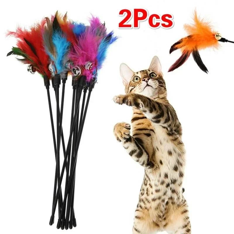 2 Pcs Cat Toy Bell Feather Funny Cat Rod Toy Cat Toys Interactive Cat Accessories Pet Cat Supplies