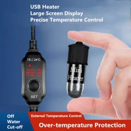 Mini USB Charging Aquarium Heating Rod Aquarium Fish Tank Heater Submersible Thermostat Heater Adjustable Temperature 18-34℃