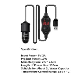 Mini USB Charging Aquarium Heating Rod Aquarium Fish Tank Heater Submersible Thermostat Heater Adjustable Temperature 18-34℃