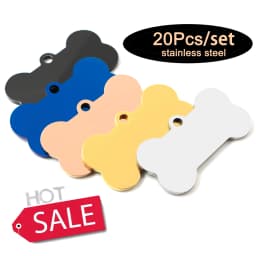 Stainless Steel 20Pcs Bone Dog ID Tag Keychain Engraved Pet ID Personalized Collar Tags Pendant Keyring Bone Pet Accessories