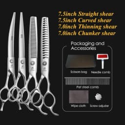 Fenice Pet Grooming Scissors 6/6.5/7/7.5 inch Professional Cutting Curved Thinning Chunker Shears For Pet Groomers Household Use