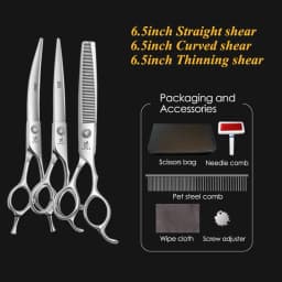 Fenice Pet Grooming Scissors 6/6.5/7/7.5 inch Professional Cutting Curved Thinning Chunker Shears For Pet Groomers Household Use