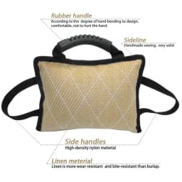 Handles Tough Jute Dog Bite Pillow Linen Tug Toy Aggressive Biting Pad Interactive Pull Chew Bag For Medium Large Pets