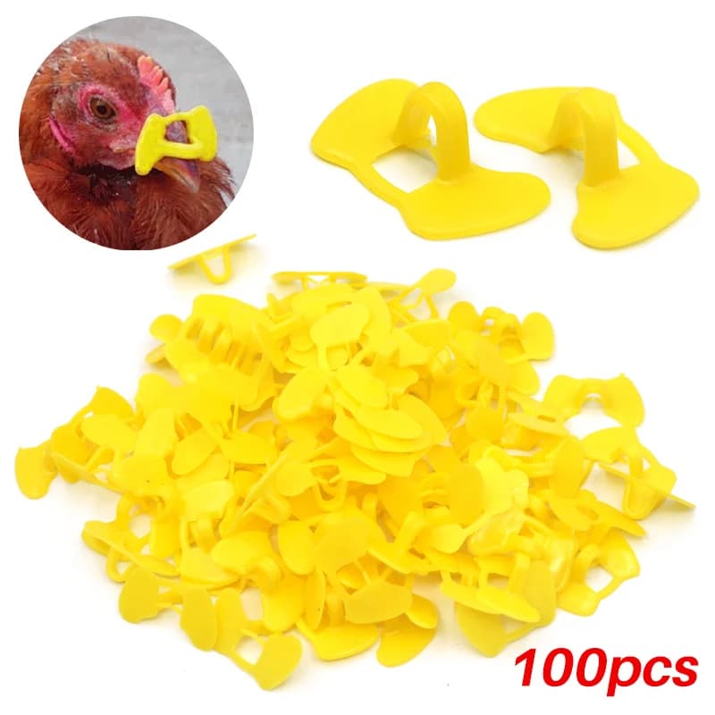 100Pcs Chicken Glasses Yellow Plastic No Bolt Chicken Glasses Anti-pecking Glasses for Chicken Pheasant Poultry Equipments