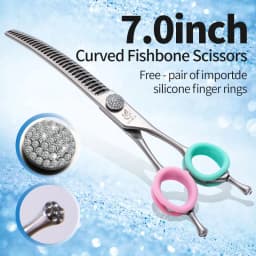 Fenice 6.5/7.0/7.5 inch Pet Hairdressing Shears JP440C Diamonds Curved Tooth Scissors for Dog beauty Thinning Rate 50%-55%