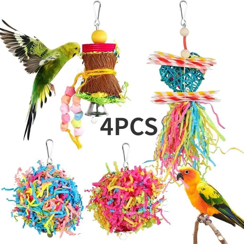 4PC Bird Toys Parrot Accessories Chewing Toys צעצועים Cage Hanging Christmas Articles Pour Animaux De Compagnie Vogel Speelgoed