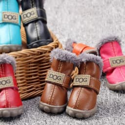 Warm Pet Snow Boots Fashion Waterproof Non Slip Winter Pet Dog Shoes Plush/PU Soft for 4Pcs/Set Winter