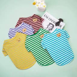 Bear Print Sriped Dog Summer Vest Dog Clothes Puppy T-Shirt Cotton Girls Dog Costume Chihuahua Bichon Frise Clothing Dog Apparel