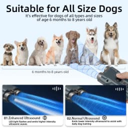 ROJECO Dog Repeller Ultrasonic Dog Alarm Anti Barking Deterrent Device Rechargeable High Power Dogs Repeller With LED Flashlight