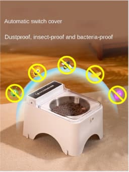Smart Cat Bowl, Neck Protection, Ceramic Stainless Steel with Lid Cat Food Bowl, Infrared Sensor Auto Open Cover Smart Feeder