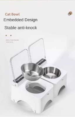 Smart Cat Bowl, Neck Protection, Ceramic Stainless Steel with Lid Cat Food Bowl, Infrared Sensor Auto Open Cover Smart Feeder