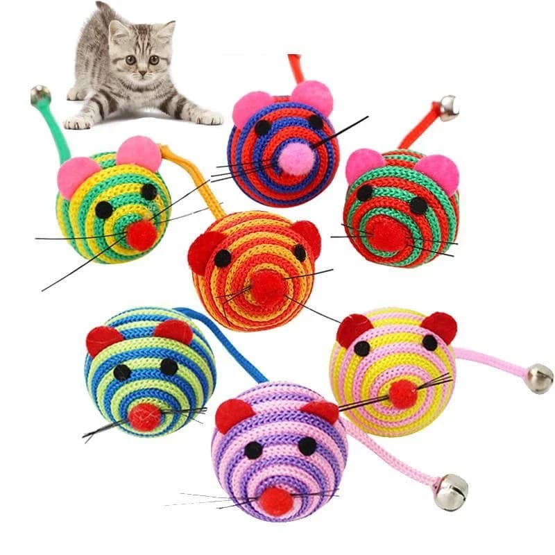 3/5/7pc Pet Cat Toy Stripe Nylon Rope Round Ball Mouse with Bell Pet Cat Chew Toy Cat Toy Interactive Mouse Ball Pet Product