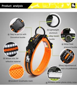 Truelove Adjustable Mesh Padded Pet Collar Bright Reflective Nylon Dog Collar Durable Heavy Duty for All Breed Weather TLC5011
