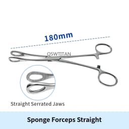 Sponge Forceps Serrated Jaws Stainless Steel Veterinary Surgical Instruments Straight/Curved 1 pc