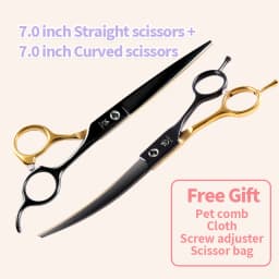 Fenice Professional Black and Gold Two-Color Pet Dogs Grooming Scissors Set for Small Dogs Straight Curved Thinning Shears