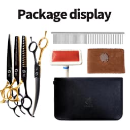Fenice Professional Black and Gold Two-Color Pet Dogs Grooming Scissors Set for Small Dogs Straight Curved Thinning Shears