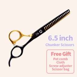 Fenice Professional Black and Gold Two-Color Pet Dogs Grooming Scissors Set for Small Dogs Straight Curved Thinning Shears