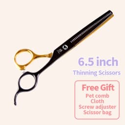 Fenice Professional Black and Gold Two-Color Pet Dogs Grooming Scissors Set for Small Dogs Straight Curved Thinning Shears