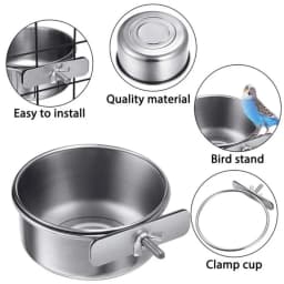 Parrot Rabbit Hamster Pet Food Dish Stainless Steel Clamp-on Water Drinker Bird Feeder Feeding Bowl Cage Cup Hanging bowl