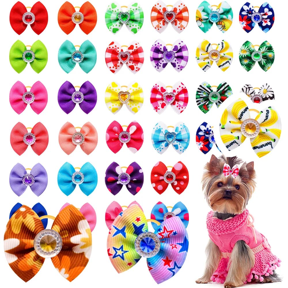 10/20/50PCS Dog Bow Puppy Grooming Accessories Decoration Cats Dogs Hair Bow Wholesale Multicolour Bow Rubber Band Pet Supplies