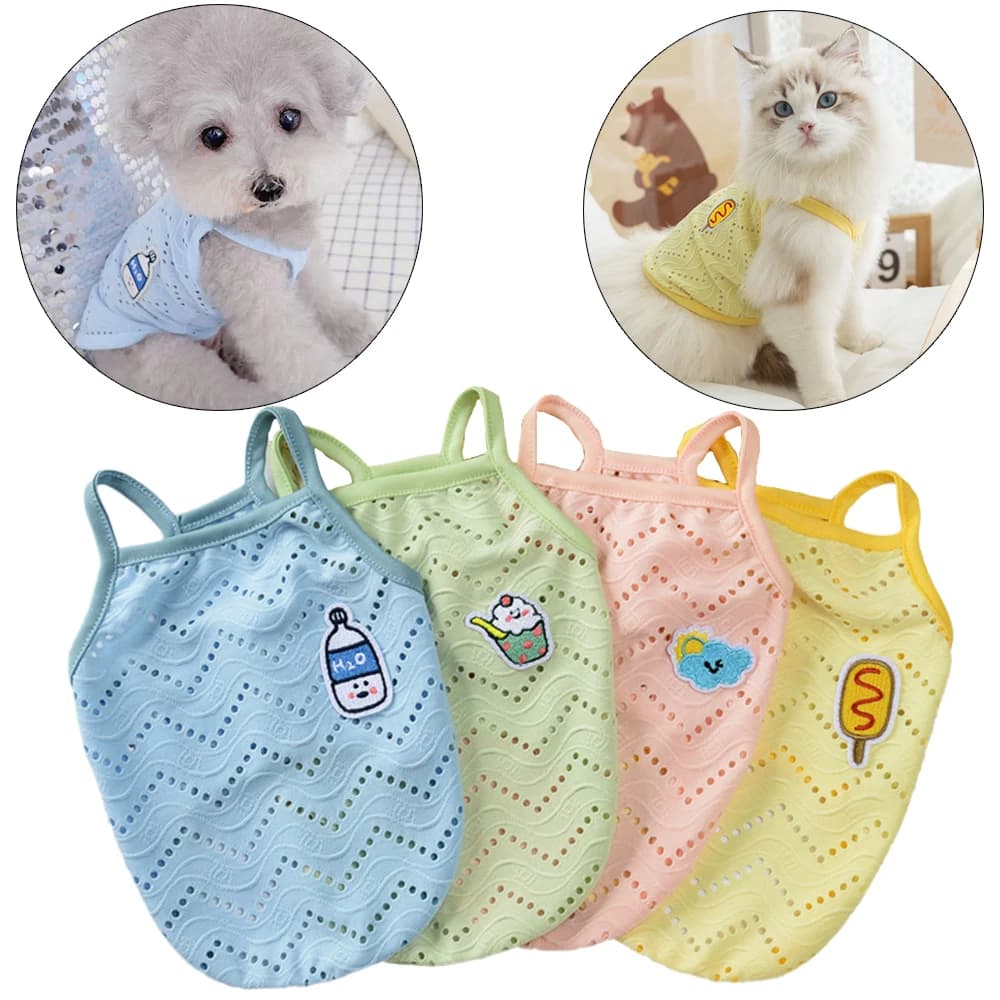 Summer Puppy Dog Cat Camisole Vest Cute Mesh Pet Clothes for Small Dogs Poodle Maltese Shirts Mascotas Apparels Ropa Para Perros