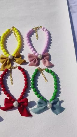 1Pcs New Pet Collar Pearl Bow Necklace Cat Jewelry Cute Collar Puppy Accessories Dog Chain Chihuahua Wedding Jewelry Stuff