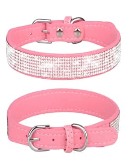 Suede Fiber Crystal Dog Collar Comfortable Glitter Rhinestone Dog Collars Zinc Alloy Buckle Collar for Small Dogs Cats XS-L