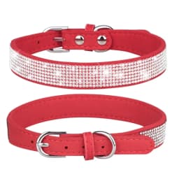 Suede Fiber Crystal Dog Collar Comfortable Glitter Rhinestone Dog Collars Zinc Alloy Buckle Collar for Small Dogs Cats XS-L