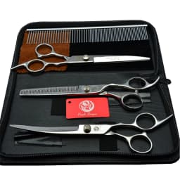 Dog Grooming Scissors 6" Japan Stainless Pet Hairdressing Scissors Cutting Scissors Thinning Shears Curved Scissors Set Z3001