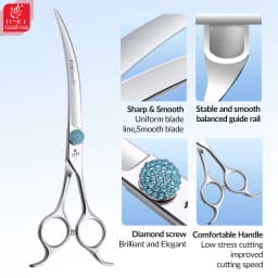 Fenice Professional 6.5/7.5 Inch Super Big Curved Scissors 45° Curved Scissors for Trimming Dog's Round Head Pet Grooming Tools