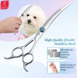 Fenice Professional 6.5/7.5 Inch Super Big Curved Scissors 45° Curved Scissors for Trimming Dog's Round Head Pet Grooming Tools