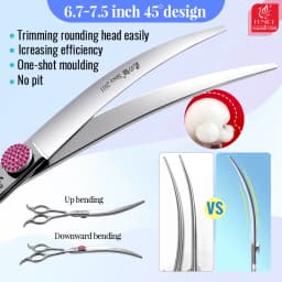 Fenice Professional 6.5/7.5 Inch Super Big Curved Scissors 45° Curved Scissors for Trimming Dog's Round Head Pet Grooming Tools