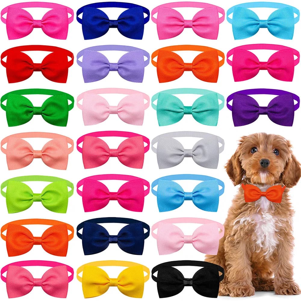 Bulk Solid Small Dog Bowtie Pet Dog Bow Ties Collar For Dogs Cats Summer Pet Dog Bows Small Dog Cat Grooming Accessories