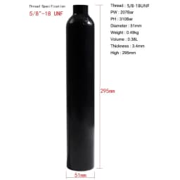 0.38L Aluminum Tank 5/8"-18 UNF Air Bottle 3000Psi 200Bar HPA Compressed Air Co2 Cylinder Bottle Tank Regulator Valve