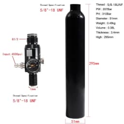 0.38L Aluminum Tank 5/8"-18 UNF Air Bottle 3000Psi 200Bar HPA Compressed Air Co2 Cylinder Bottle Tank Regulator Valve