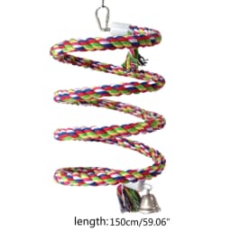 Bird Spiral-Rope Perch Cotton Rope with Bell Cage Hanging Swing Parrot Bungee Toy for Chewing Climbing Size 0.6” X Drop