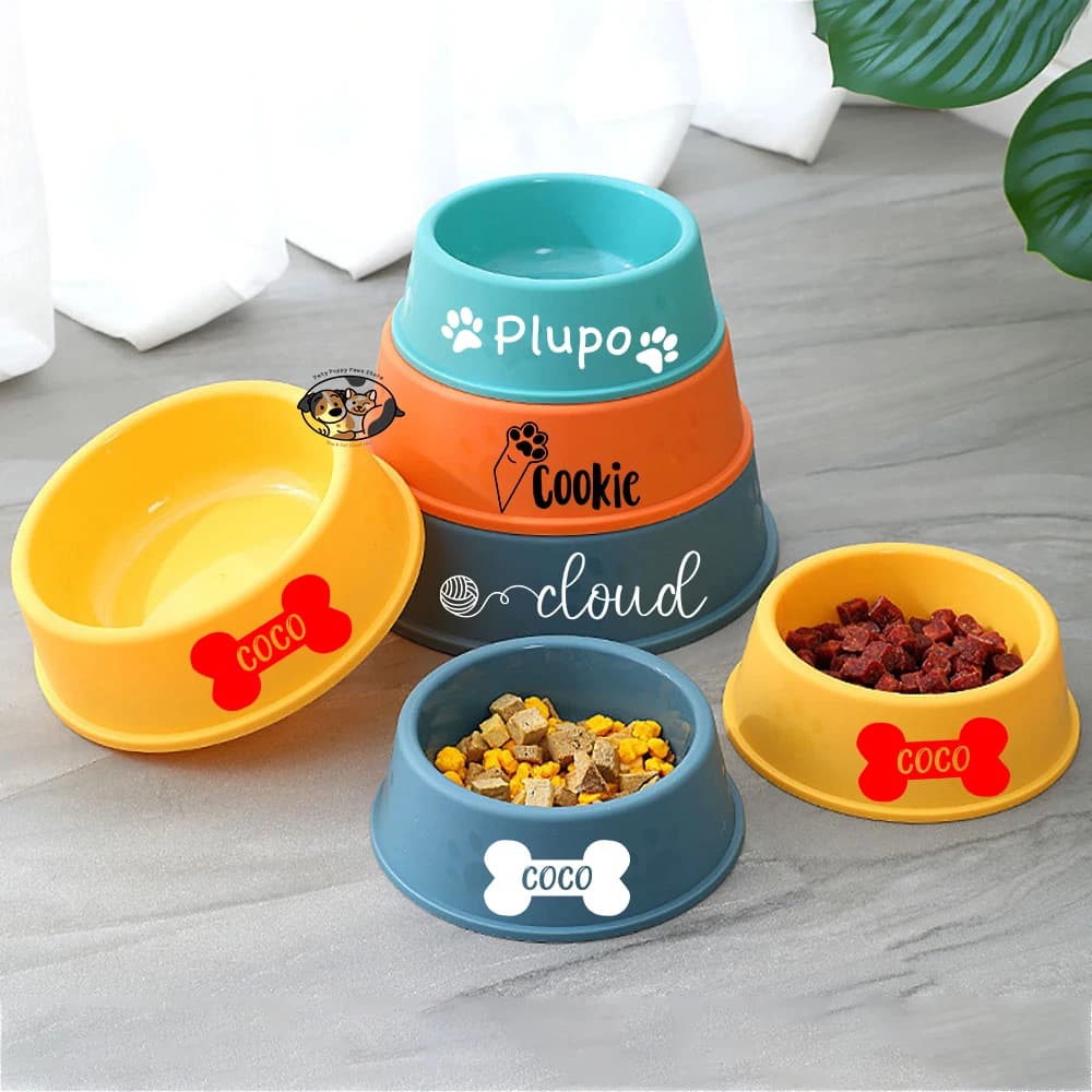 Custom Plastic Dog Bowls with Pet Name, Non-Slip, Christmas, Birthday Gifts for Pet,Personalized Pet Bowl, Feeder for Dog or Cat