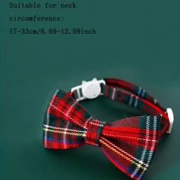 1pc Pet Breakaway Cat Collar Bow Tie and Bell Cute Plaid Christmas Red Elastic Adjustable Dog Collar With Sash Small Bell For Ca