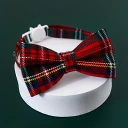1pc Pet Breakaway Cat Collar Bow Tie and Bell Cute Plaid Christmas Red Elastic Adjustable Dog Collar With Sash Small Bell For Ca