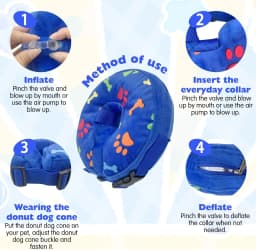 Soft Inflatable Dog Collar Elizabeth Cone Alternative, Post-Surgery Recovery Donut for Small to Large Dogs, Stops Licking Wounds