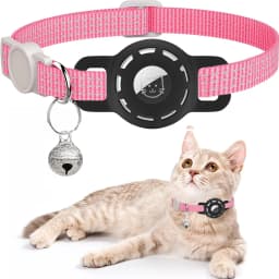 For Air Tag Pet Collar for Cats Dogs, Reflective Kitten Collar with Airtag Holder and Bell for Girl Boy Cat, Safe Breakaway