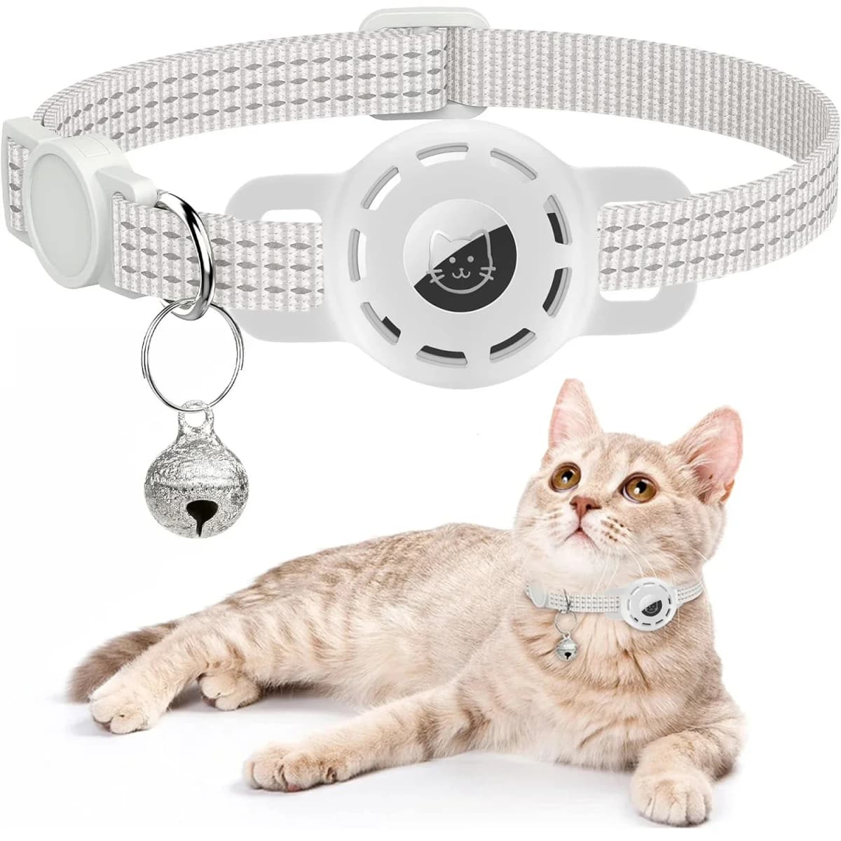 For Air Tag Pet Collar for Cats Dogs, Reflective Kitten Collar with Airtag Holder and Bell for Girl Boy Cat, Safe Breakaway