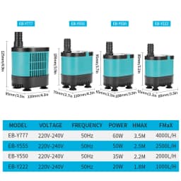 Submersible Water Pump for Aquarium, Fountain Pump for Fish Tank, Garden Fountain, Home, Submersible Waterfall, 220V