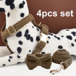 Teddy Velvet Dog Collar And Leash Set For Small Medium Large Dogs Custom Engraved Nameplate Pet Supplies Dog Leash