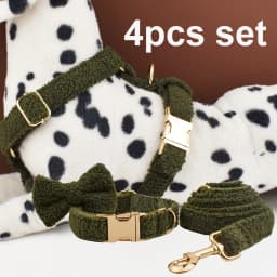 Teddy Velvet Dog Collar And Leash Set For Small Medium Large Dogs Custom Engraved Nameplate Pet Supplies Dog Leash