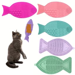 Interactive Fish-Shaped Kittens Lick Mat with Suction Cups - SlowFeeder Silicone Pet Feeding Mat for Healthy Eating Habits