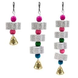 Random Color Bird Cage Toy Mineral Molar Stone Chewing Toy Flower Shape Hanging Type with Bells Toy for Parrot Bird Accessories