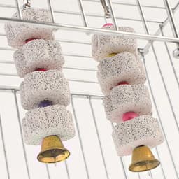 Random Color Bird Cage Toy Mineral Molar Stone Chewing Toy Flower Shape Hanging Type with Bells Toy for Parrot Bird Accessories
